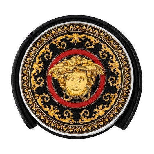 Versace Medusa Red Porcelain Coaster in Leather Box - Set of 4