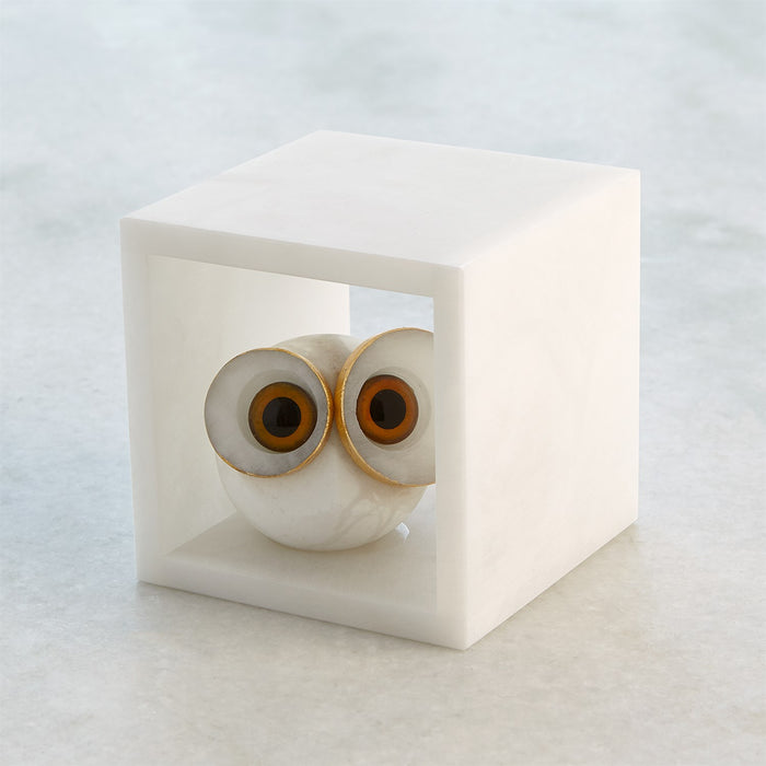 Global Views Alabaster Big Eyed Owl in Cube