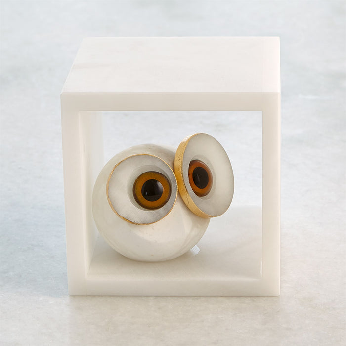 Global Views Alabaster Big Eyed Owl in Cube