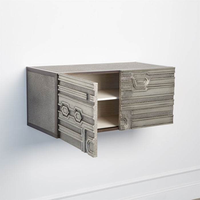 Global Views Abstract Block Cabinet with Floating Shelf - Silver