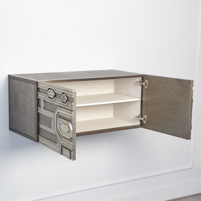 Global Views Abstract Block Cabinet with Floating Shelf - Silver