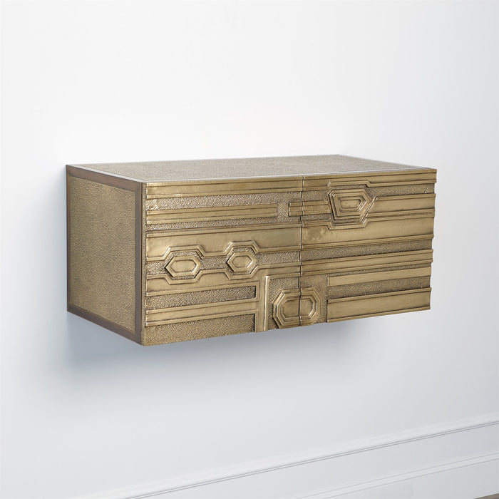 Global Views Abstract Block Cabinet with Floating Shelf - Brass