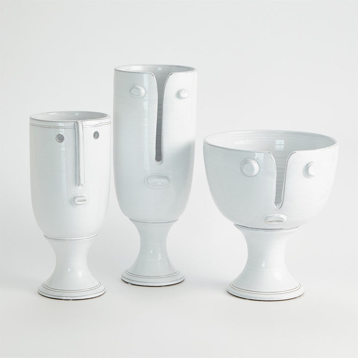 Global Views Long Nose Vases & Bowl - White