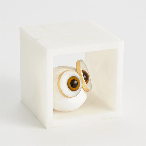 Global Views Alabaster Big Eyed Owl in Cube