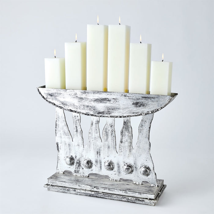 Global Views Brutalist Candelabra - Silver Leaf