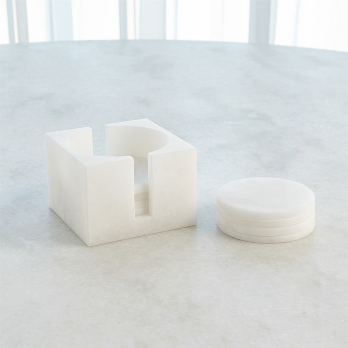 Global Views Alabaster Coasters - Set of 8 with Holder