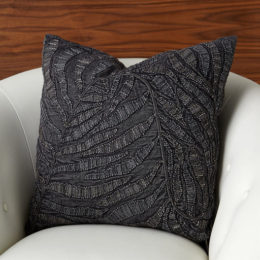 Global Views Beaded Palm Leaf Pillow - Indigo