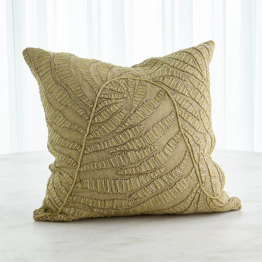 Global Views Beaded Palm Leaf Pillow - Khaki