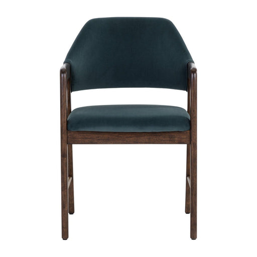 Sunpan Milton Dining Armchair - Smoke Acacia - Meg Dusty Teal