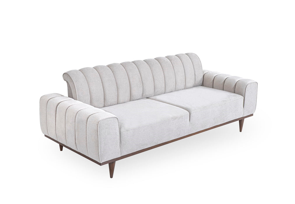 Michael Amini Balboa Chenille Sofa - Shell Gray/Warm Walnut