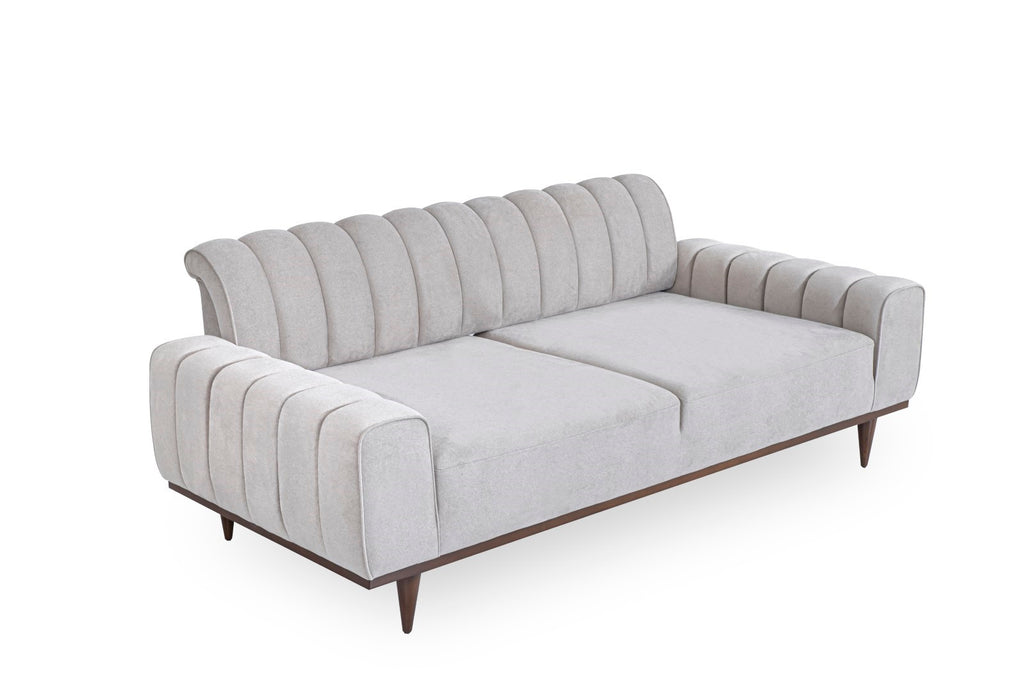 Michael Amini Balboa Chenille Sofa - Shell Gray/Warm Walnut