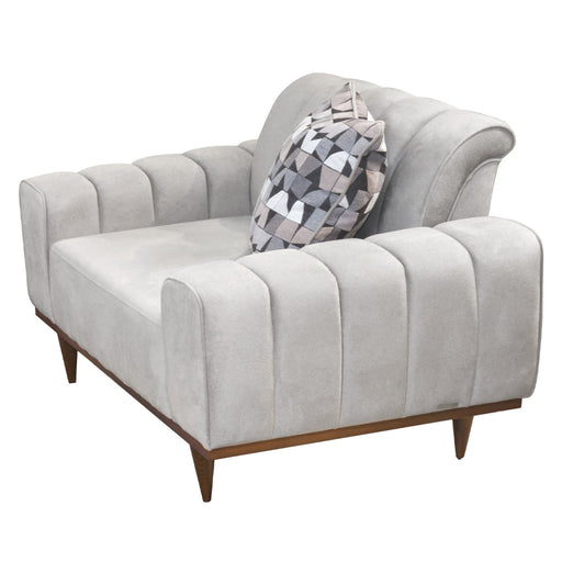 Michael Amini Balboa Chenille Chair and a Half - Shell Gray/Warm Walnut