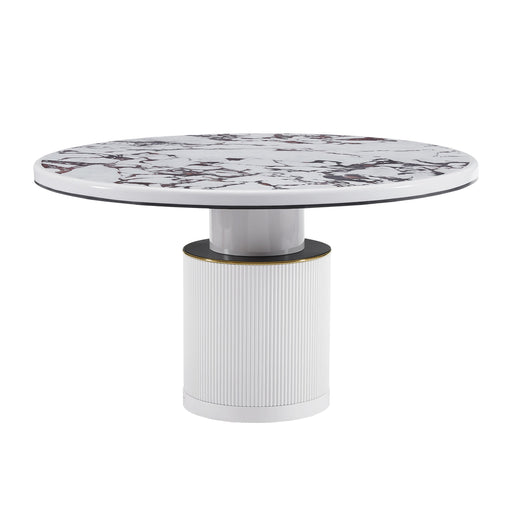 TOV Furniture Vanessa White Marble Lacquer 53 Inch Round Dining Table