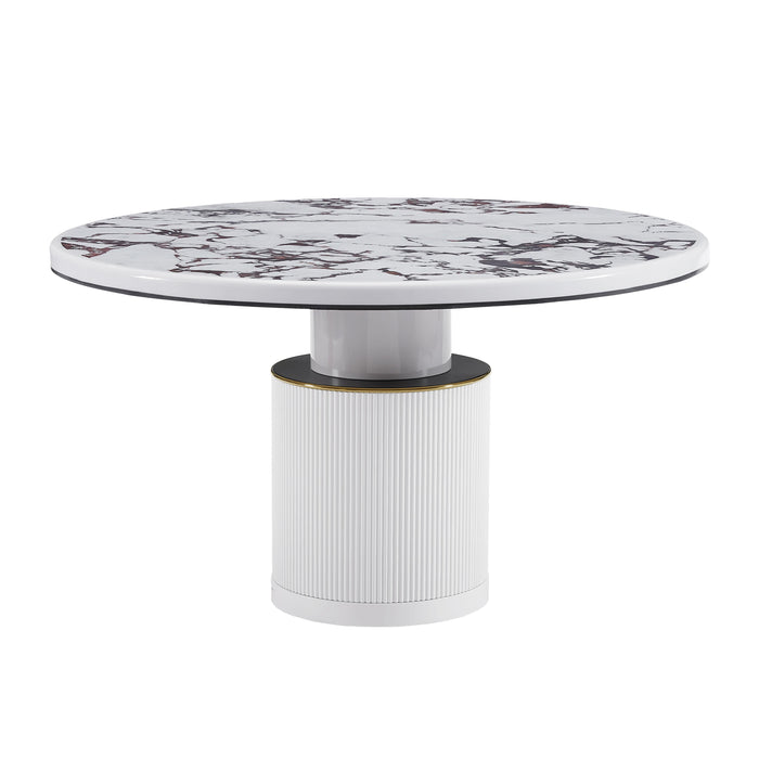 TOV Furniture Vanessa White Marble Lacquer 53 Inch Round Dining Table