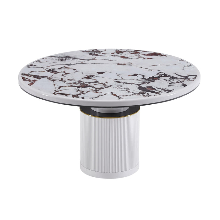 TOV Furniture Vanessa White Marble Lacquer 53 Inch Round Dining Table