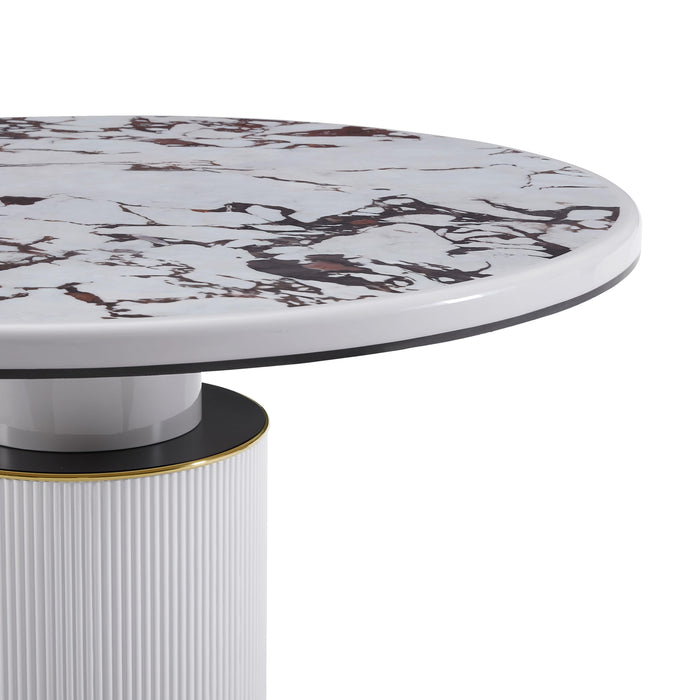 TOV Furniture Vanessa White Marble Lacquer 53 Inch Round Dining Table