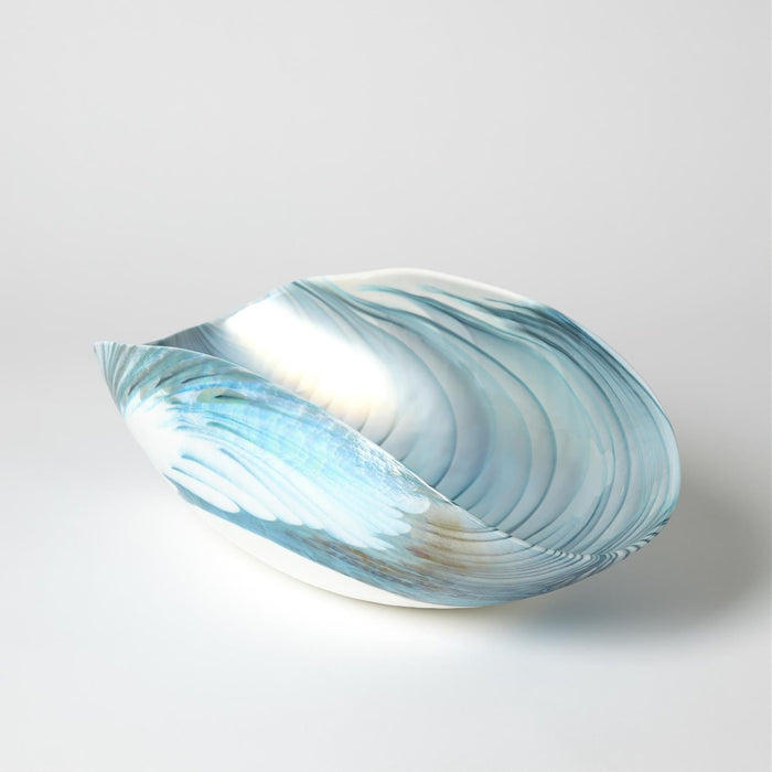 Global Views Ivory Turquoise Feather Swirl Oval Bowl