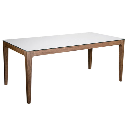 Euro Style Haldis 71" Dining Table White Ceramic Glass/Walnut