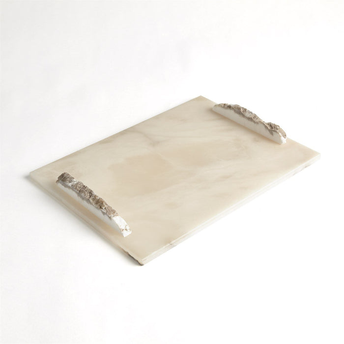 Global Views Alabaster Rectangle Tray w/Rock Handles