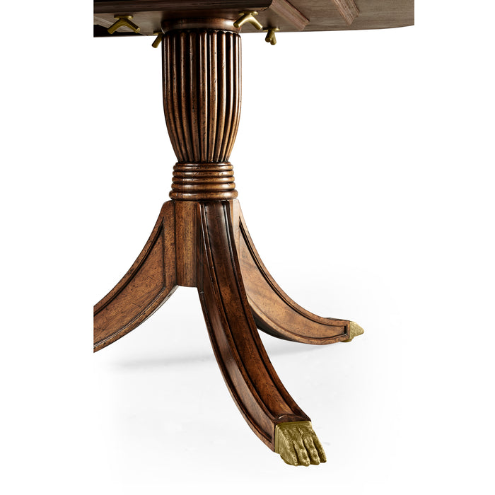 Jonathan Charles Buckingham Regency Crotch Mahogany Single Leaf Extending Dining Table