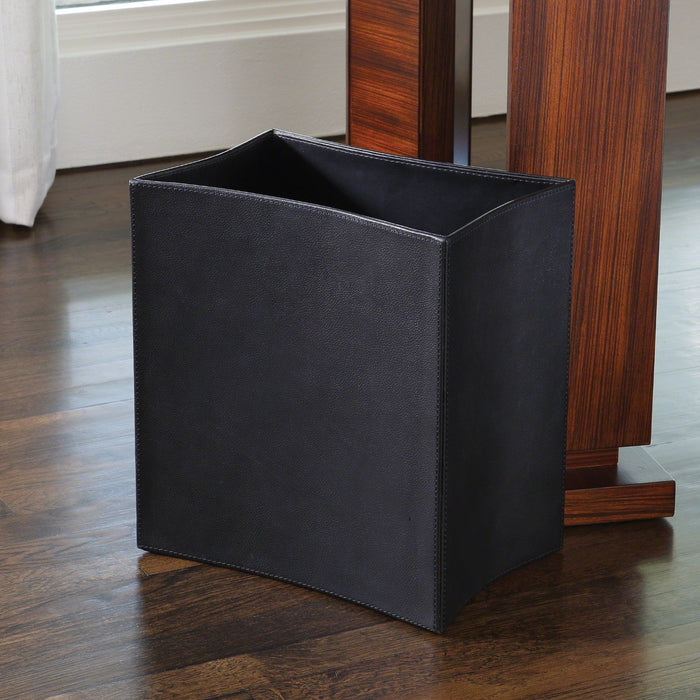 Global Views Folded Leather Wastebasket