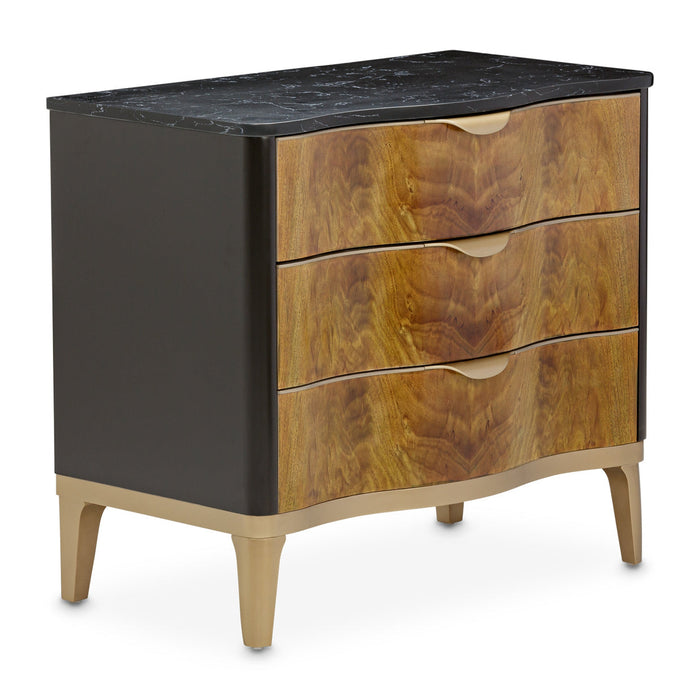 Michael Amini Malibu Crest Crotch Mahogany 3 Drawer Nightstand