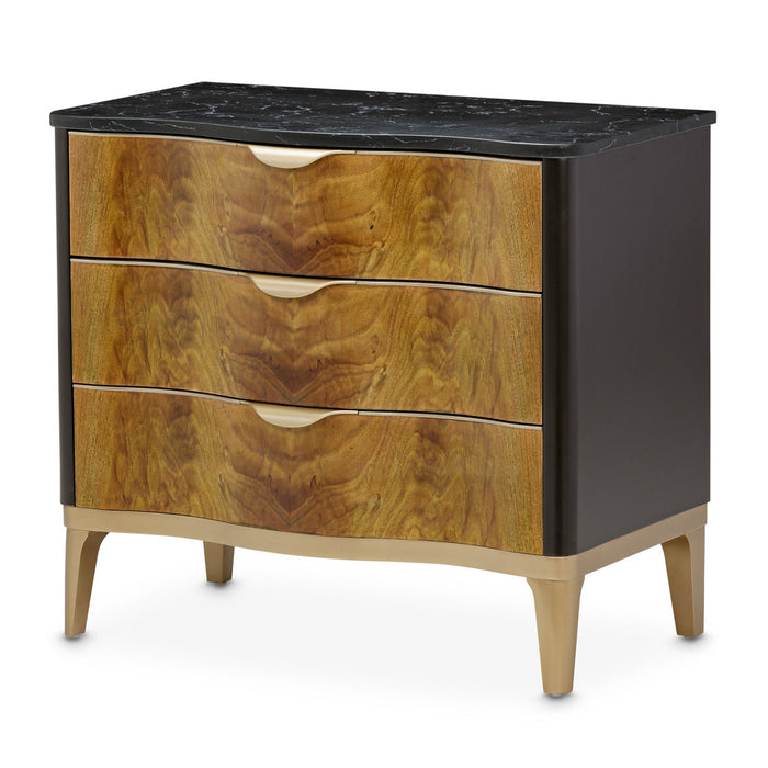 Michael Amini Malibu Crest Crotch Mahogany 3 Drawer Nightstand