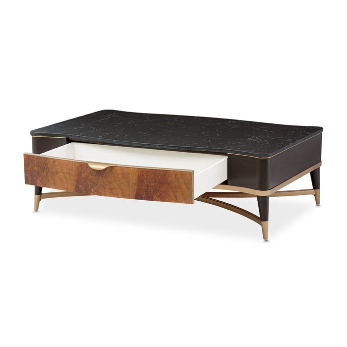 Michael Amini Malibu Crest Crotch Mahogany Rectangular Cocktail Table