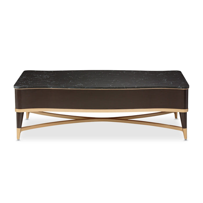 Michael Amini Malibu Crest Crotch Mahogany Rectangular Cocktail Table