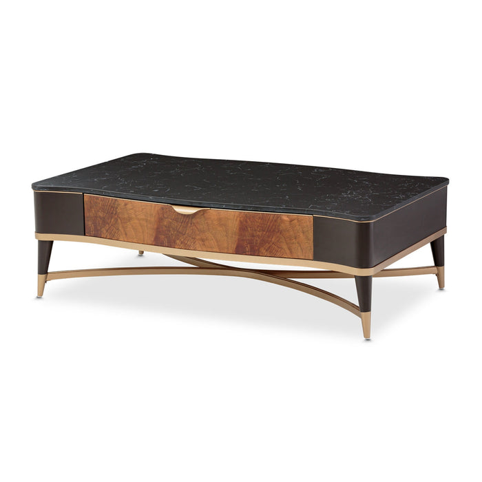 Michael Amini Malibu Crest Crotch Mahogany Rectangular Cocktail Table