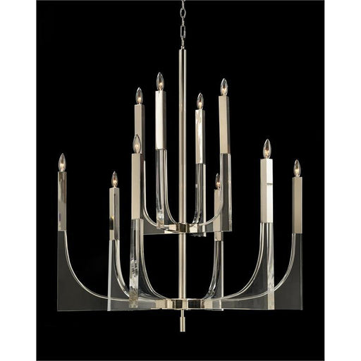 John Richard Acrylic And Nickel Ten-Light Chandelier