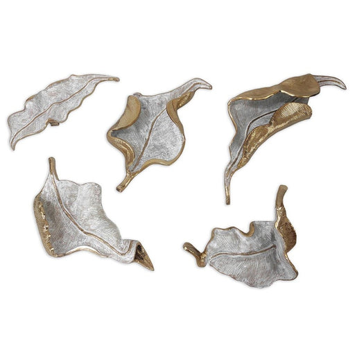 John Richard Iridescent Curling Leaves Wall Sculpture - Set Of 5