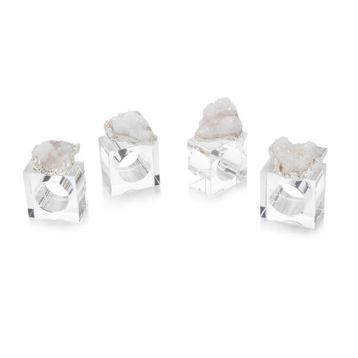 John Richard Set Of Four White And Silver Geode Napkin Rings