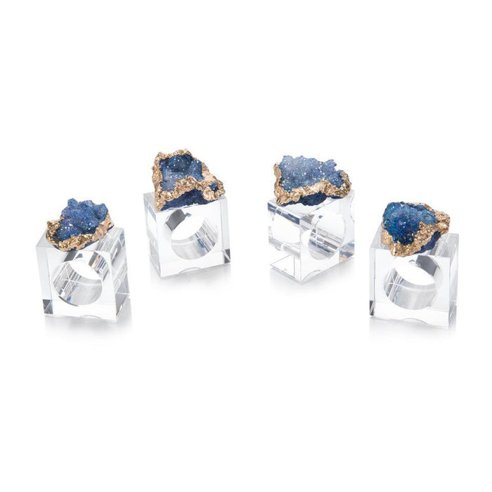 John Richard Set Of Four Blue And Gold Geode Napkin Rings