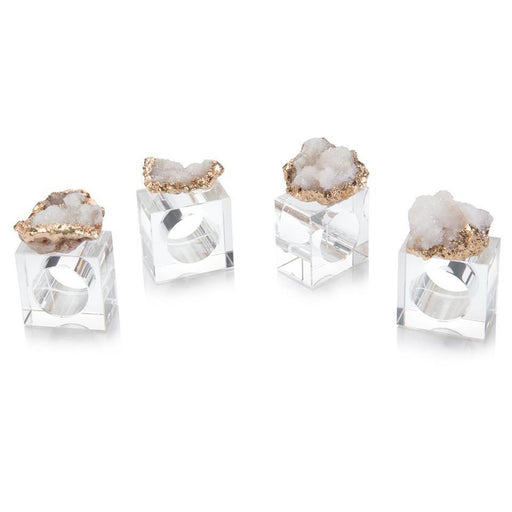 John Richard Set Of Four White And Gold Geode Napkin Rings