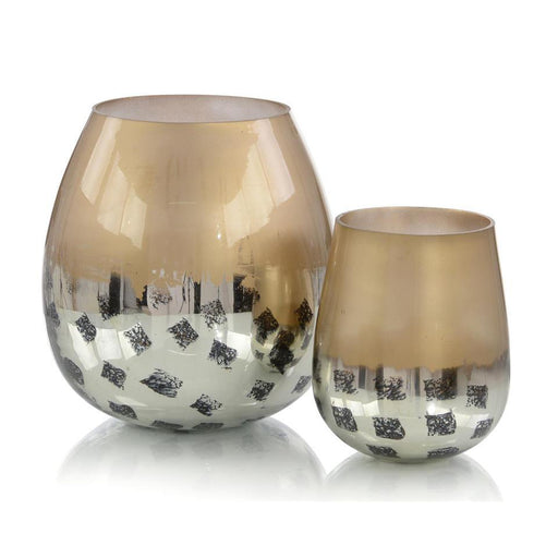 John Richard Set Of Two Gold And Black Deco Dots Glass Vases