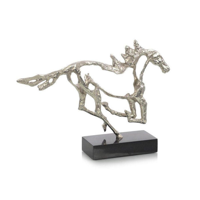 John Richard Galloping Stallion Sculpture On Black Marble Base