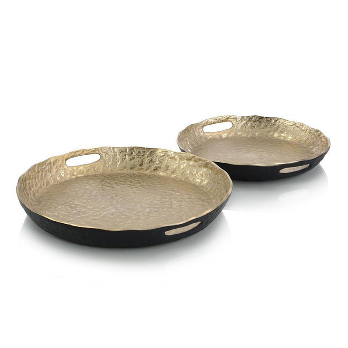 John Richard Set Of Two Hammered Gold And Black Aluminum Trays