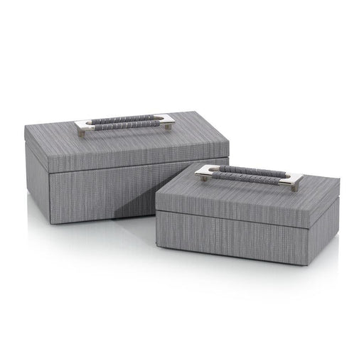 John Richard Set Of Two Charcoal Confetti Leather Boxes