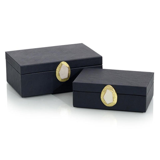 John Richard Set Of Two Midnight Blue Leather Boxes