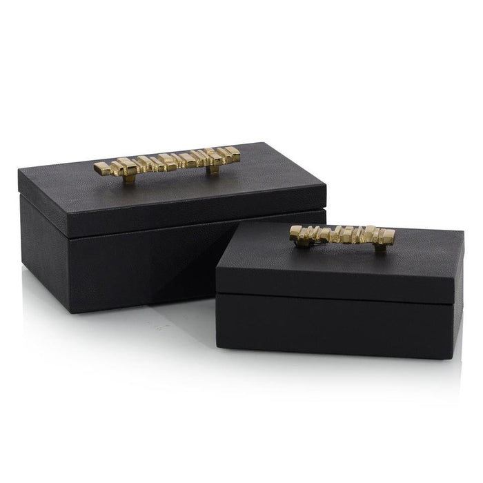 John Richard Set Of Two Onyx Antique Grain Leather Boxes