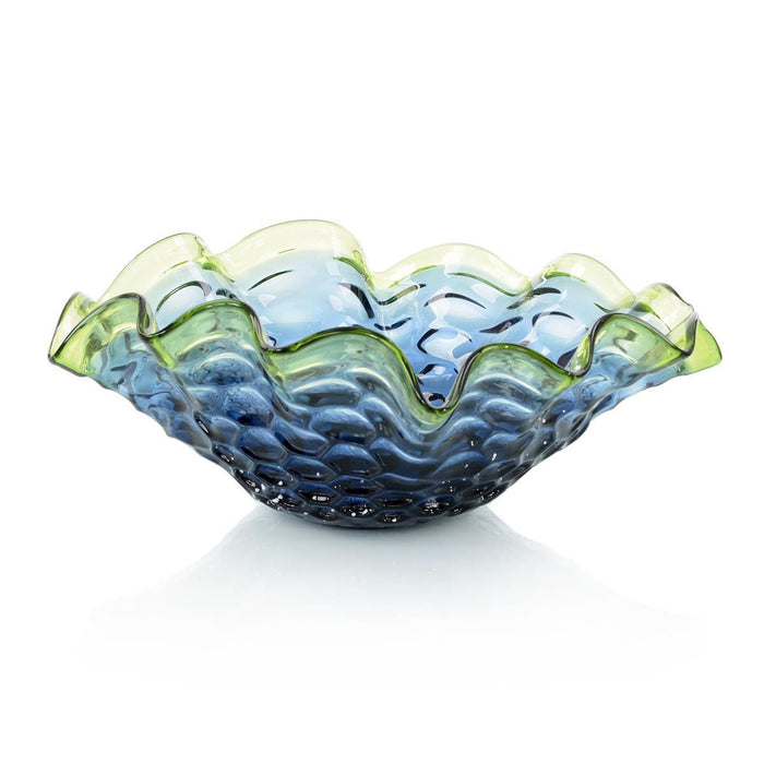 John Richard Royal And Emerald Handblown Glass Bowl