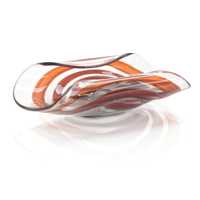 John Richard Handblown Curved Red Ribbon Glass Bowl