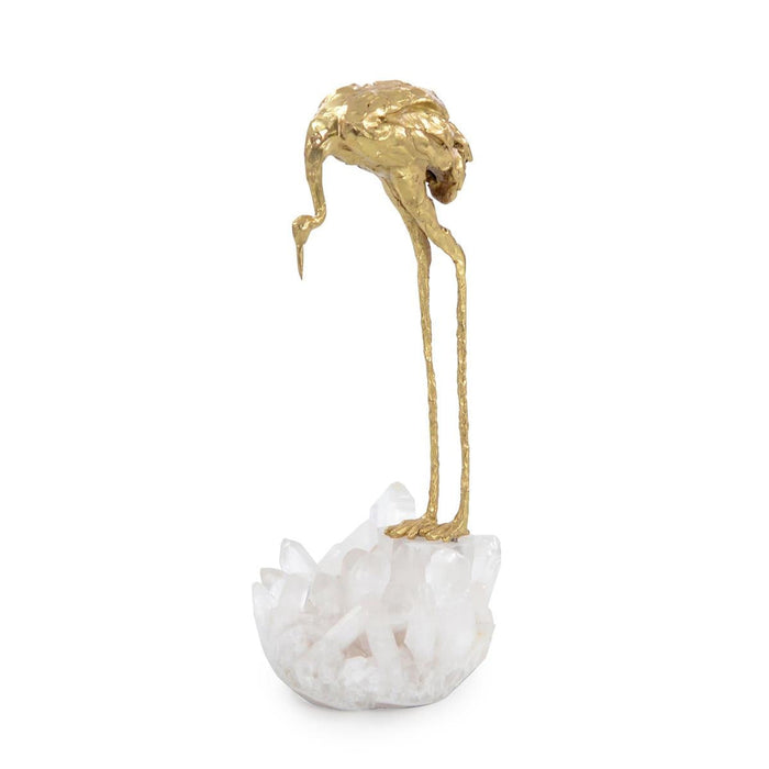 John Richard Brass Crane And Quartz Sculpture Ii