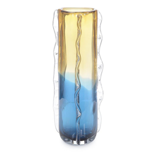 John Richard Blue And Yellow Rippled Handblown Glass Vase I