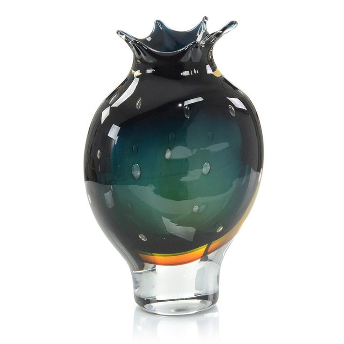 John Richard Hand-Blown Dark Blue And Amber Vase