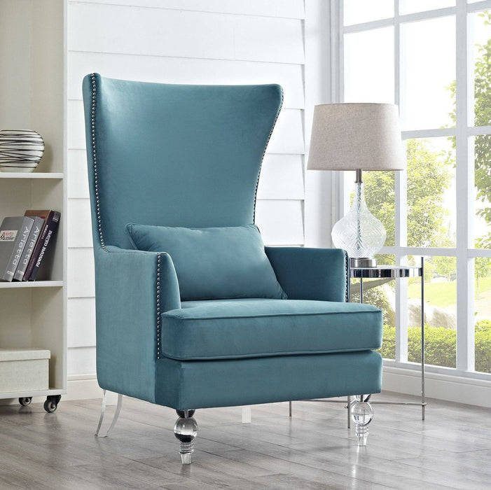 TOV Furniture Bristol Sea Blue Velvet Chair with Lucite Legs