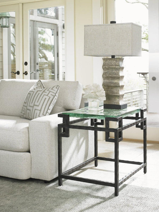 Tommy Bahama Home Island Fusion Hermes Reef Glass Top End Table