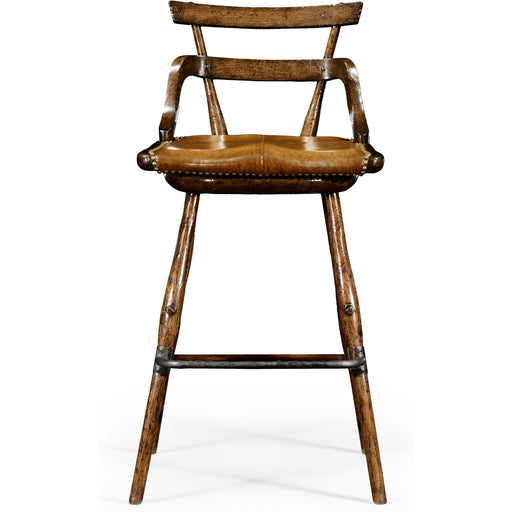 Jonathan Charles Buckingham Oak Barstool with Studded Leather Seat