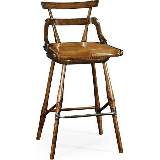 Jonathan Charles Buckingham Oak Barstool with Studded Leather Seat